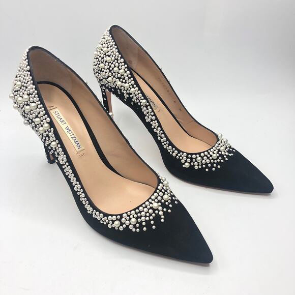 Stuart Weitzman Women Lumina 95 Pearl Pumps Black Suede US 8 - Picture 1 of 11